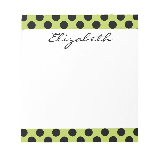 Monogram Green Black Niedlich Chic Polka Dot Patte Notizblock (Vorderseite)
