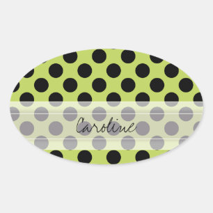 Monogram Green Black Niedlich Chic Polka Dot Patte Ovaler Aufkleber