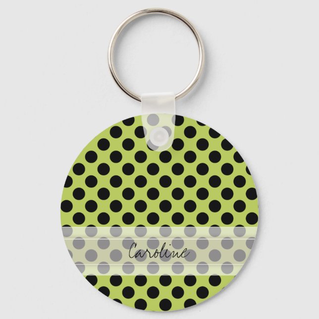 Monogram Green Black Niedlich Chic Polka Dot Patte Schlüsselanhänger (Vorderseite)