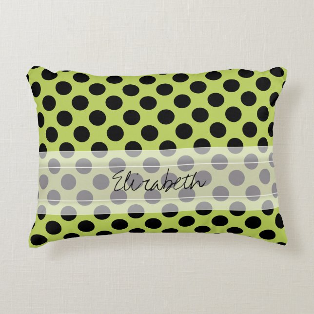 Monogram Green Black Niedlich Chic Polka Dot Patte Zierkissen (Vorderseite)