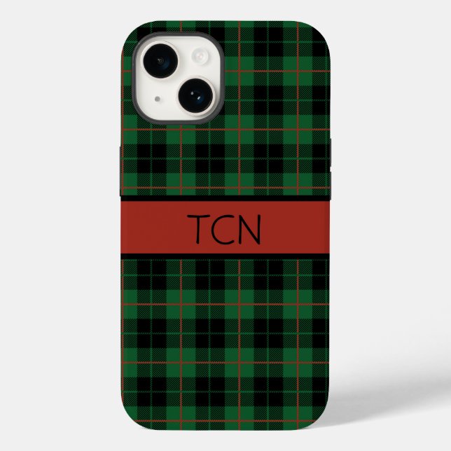Monogram Green Black Red Tartan Kariert Case-Mate iPhone Hülle (Rückseite)