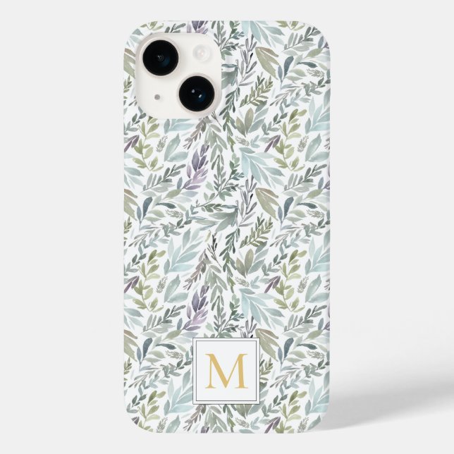 Monogram Green Blue Botanical Watercolor Case-Mate iPhone Hülle (Rückseite)