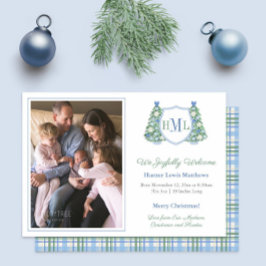 Monogram Green Blue Holidays Foto Baby Boy Biry Ankündigung