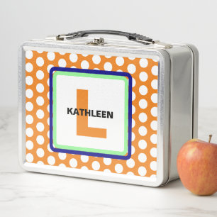 Monogram Green Blue Orange Polka Dots Metall Brotdose