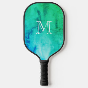 Monogram Green Blue Watercolor Textur Abstrakt Pickleball Schläger