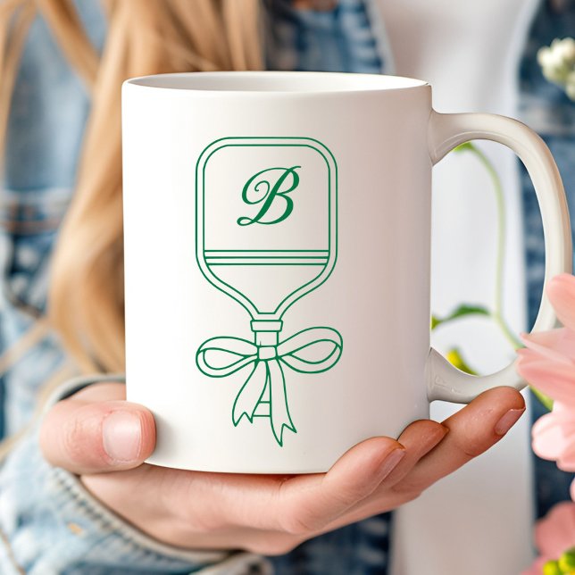 Monogram Green Bow Pickleball Paddle Kaffeetasse (Von Creator hochgeladen)
