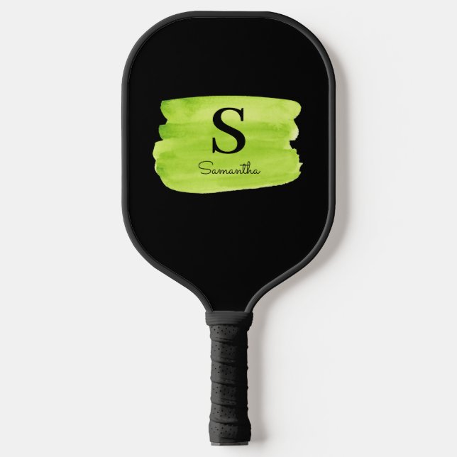 Monogram Green Brush Stroke Pickleball Schläger (Vorderseite)