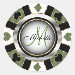 Monogram Green Casino Poker Chip Design Runder Aufkleber