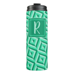 Monogram Green Dreistone Diamond Muster Thermosbecher