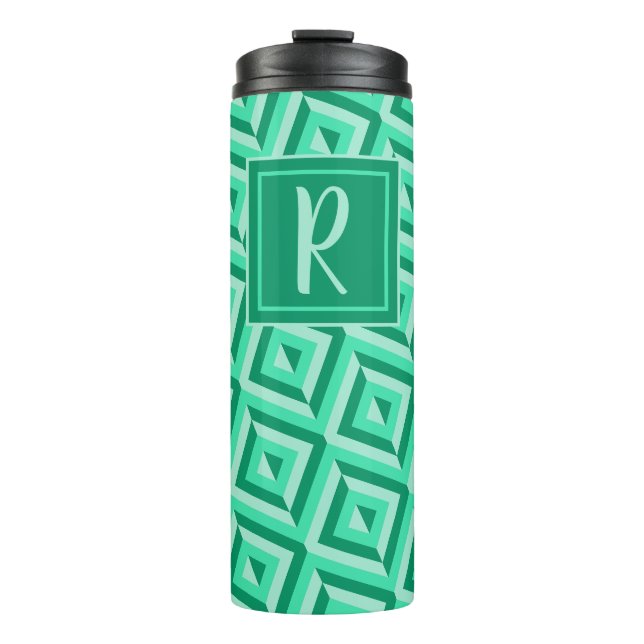 Monogram Green Dreistone Diamond Muster Thermosbecher (Vorderseite)