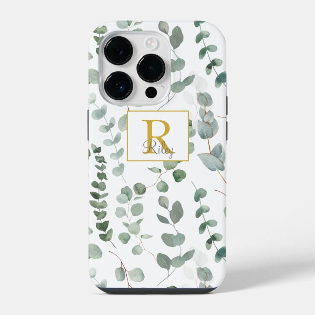Monogram Green Eucalyptus Pattern iPhone Hülle (Rückseite)