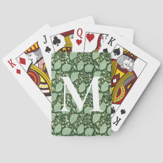 Monogram Green Floral Block Print Playing Cards Spielkarten