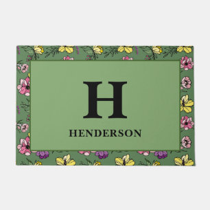 Monogram Green Flower Garden Fußmatte