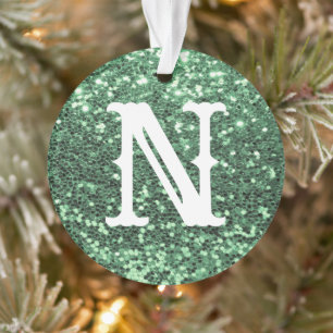 Monogram Green Glitzer Metallic Weihnachtsfeiertag Ornament