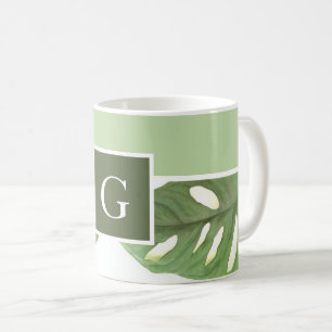 Monogram Green Monstera Leaf Kaffeetasse