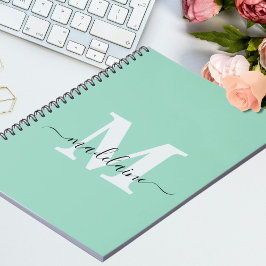 Monogram Green Notebook Custom Initial & Name Notizblock