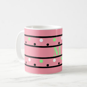 Monogram Green Pink White Polka Dots Kaffeetasse