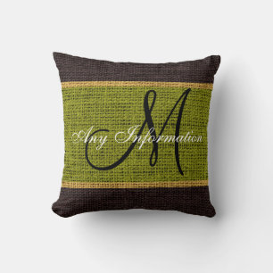 Monogram Green Rustic Burlap Jute Kissen