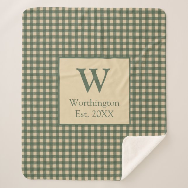 Monogram Green Tan Beige Buffalo Kariertes Land Sherpadecke (Vorderseite)