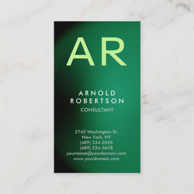 Monogram Green Trendy Consultant Business Card Visitenkarte (Vorderseite)