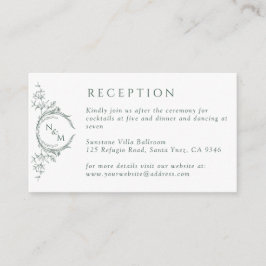 Monogram Green Watercolor Wedding Reception Begleitkarte