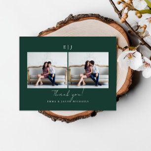 Monogram Green Wedding Foto Vielen Dank Postkarte