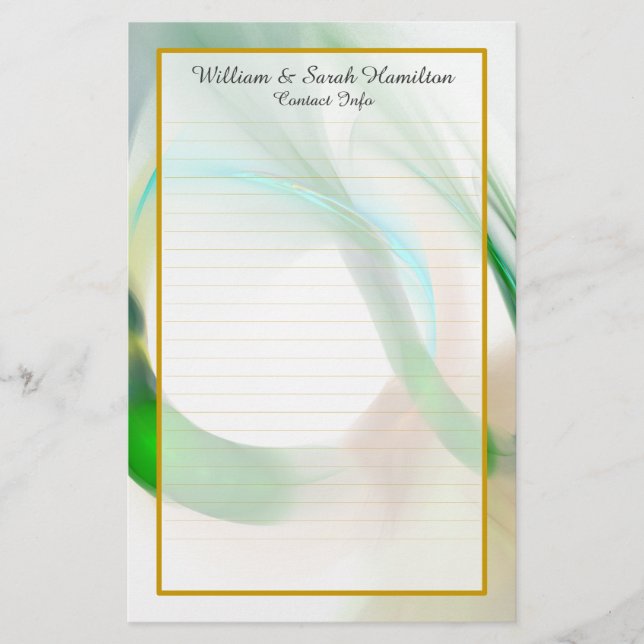 Monogram Green Wedding Rings Fine Lined Stationery Briefpapier (Vorderseite)
