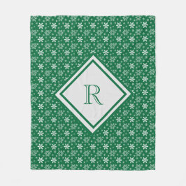 Monogram Green White Snowflakes Winter Weihnachten Fleecedecke