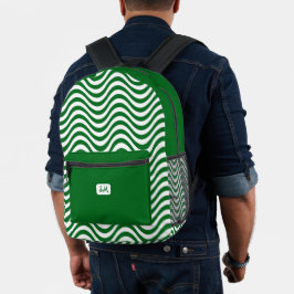 Monogram Green & White Stripes Psychedelic Bedruckter Rucksack