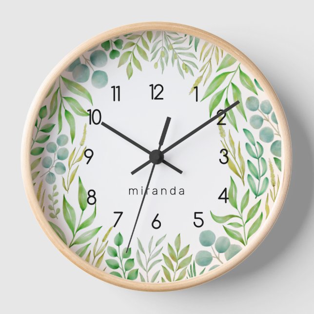 Monogram Greenerenerage Foliage Botanical Uhr (Vorderseite)