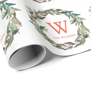 Monogram Greenerity Wreath Weihnachtsfeiertag Geschenkpapier