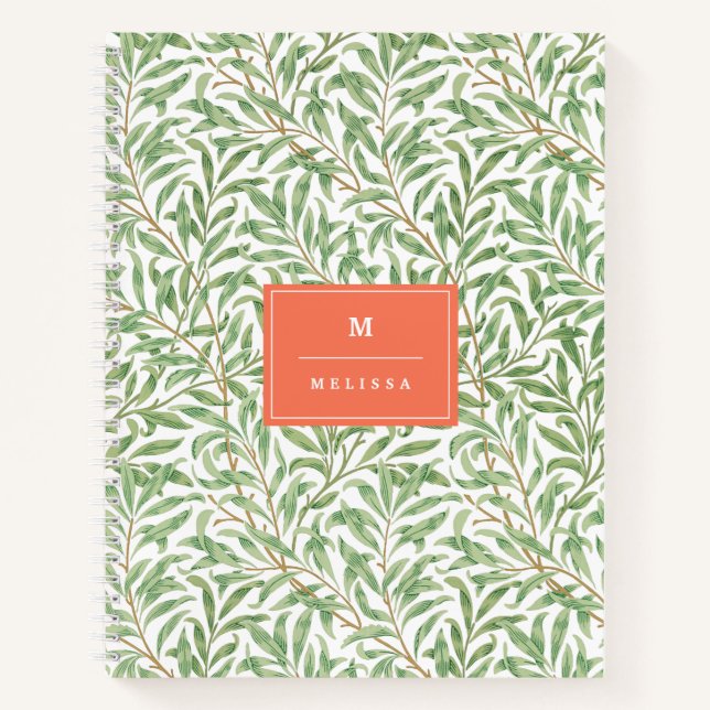 Monogram Greenery Botanical Pattern Green Orange Notizbuch (Vorderseite)