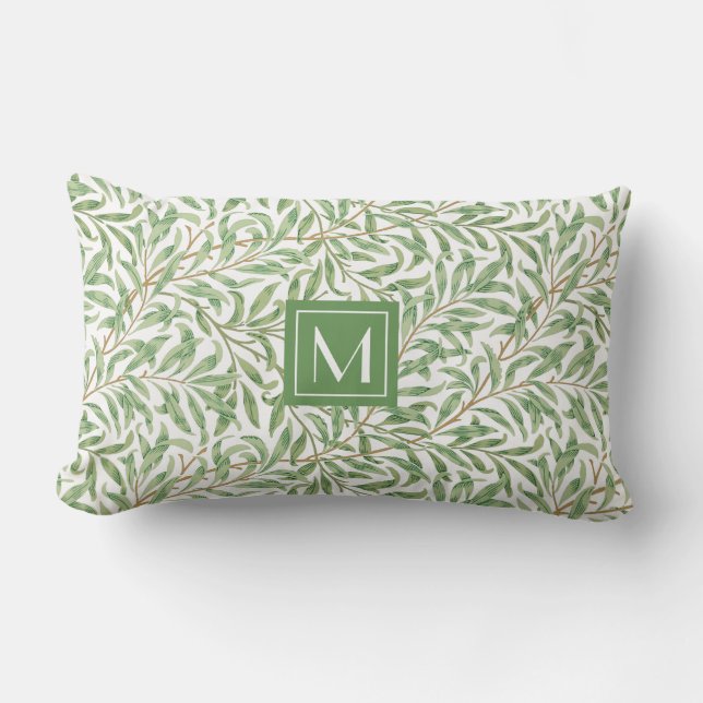 Monogram Greenery Botanical Pattern William Morris Lendenkissen (Vorderseite)