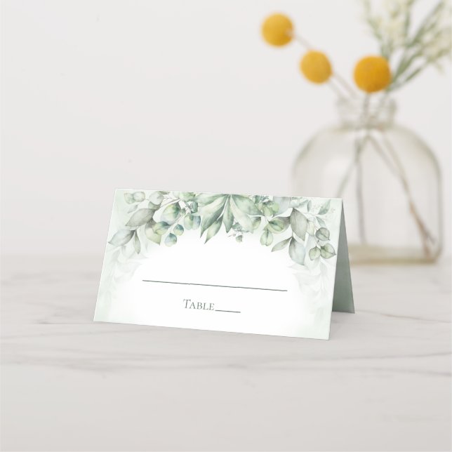 Monogram Greenery Eucalyptus Wedding Platzkarte (Vorderseite)