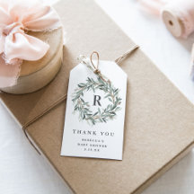 Monogram Greenery Wreath Baby Shower Vielen Dank