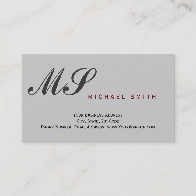 Monogram Grey Attorney at Law Business Card Visitenkarte (Vorderseite)
