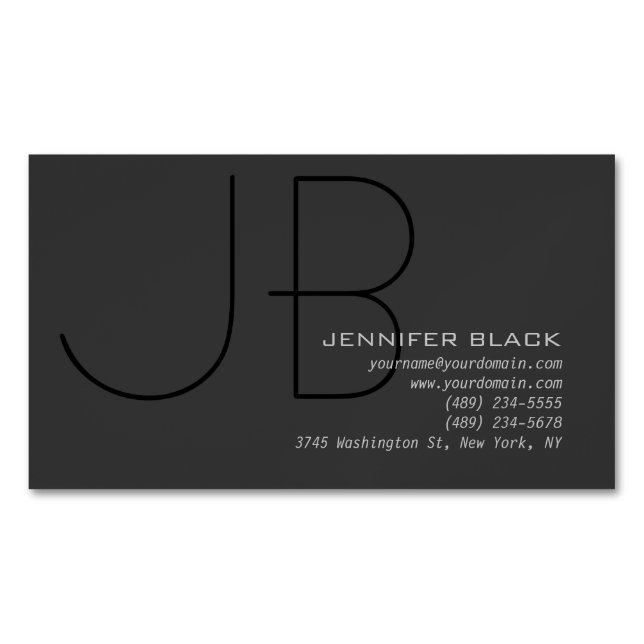 Monogram Grey Black Consultant Moderner Minimalist Magnetische Visitenkarte (Vorderseite)