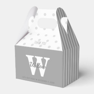 Monogram Grey Polka Dots Stripes Gable Favor Box Geschenkschachtel