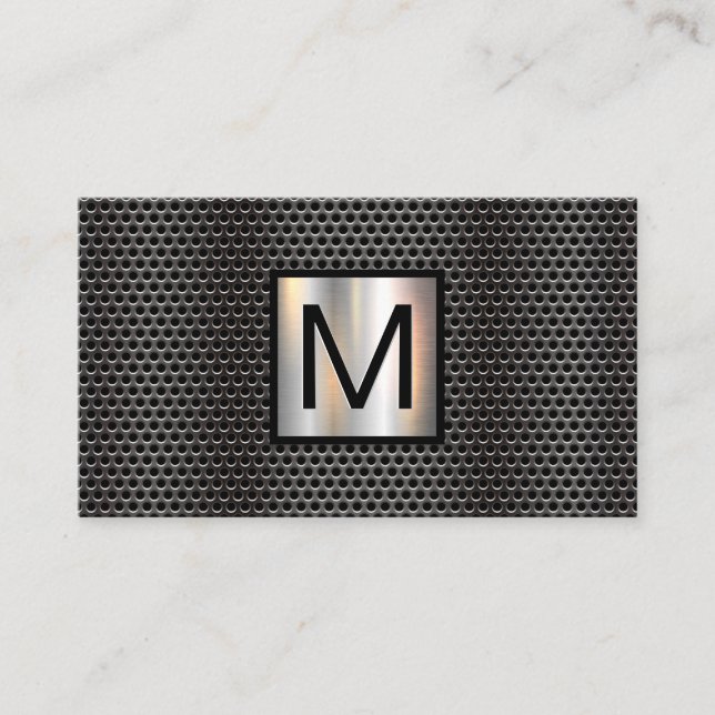 Monogram Grill Pattern Chrome Metallic Banner Visitenkarte (Vorderseite)