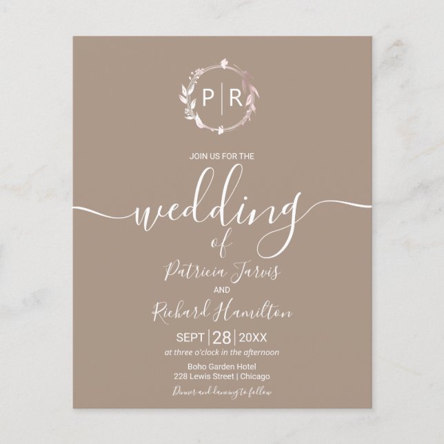 Monogram Grullo Budget Wedding Einladung (Vorderseite)