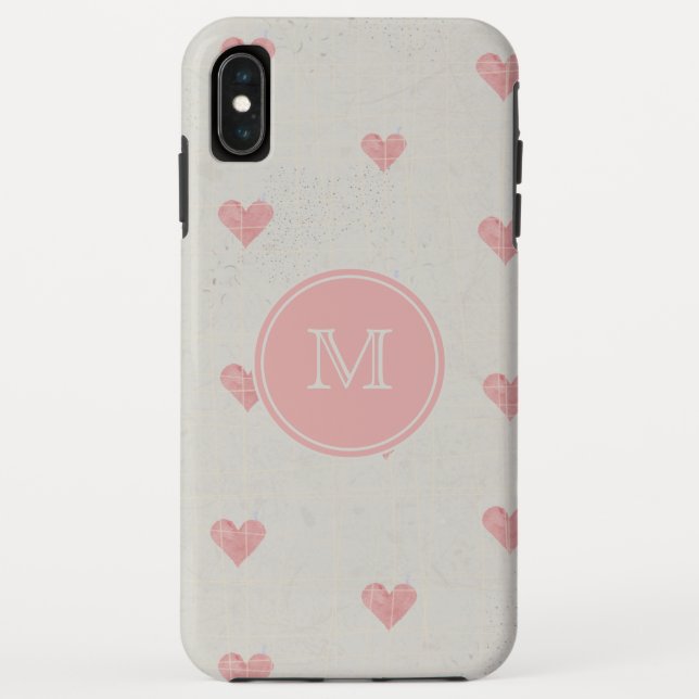 Monogram Grunge Pink Hearts Muster Case-Mate iPhone Hülle (Rückseite)