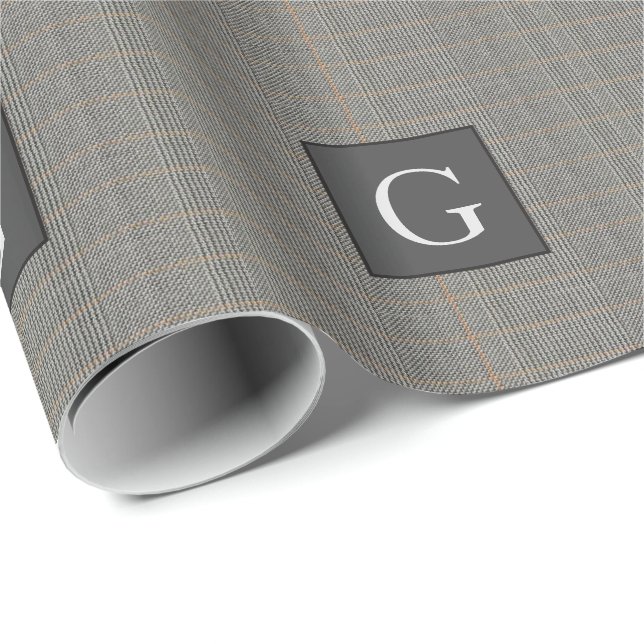 Monogram gry Tweed Trauzeuge Bestman Wedding Gift Geschenkpapier (Rolleneckpunkt)