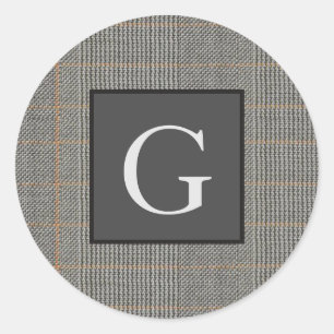 Monogram gry Tweed Trauzeuge Bestman Wedding Gift Runder Aufkleber