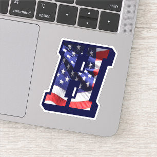 Monogram H American Flag Letter H Initial USA Aufkleber