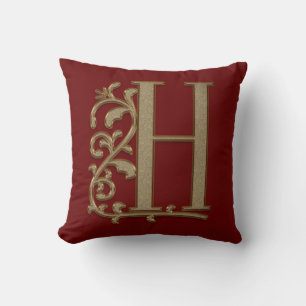 Monogram H Burgundy Red Family Wedding, Birthday Kissen