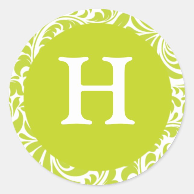 Monogram H Chartreuse Wedding Theme Monogramme Inv Runder Aufkleber (Vorderseite)