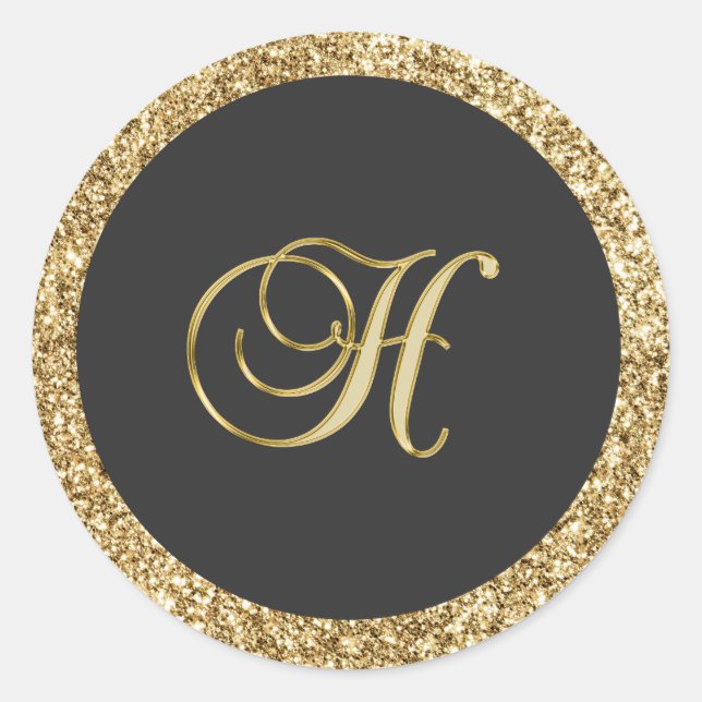 Monogram H, elegante goldene Eleganz Runder Aufkleber (Vorderseite)