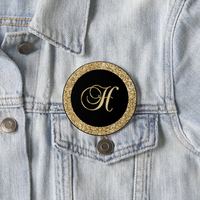 Monogram H, elegantes goldenes Drehbuch Button (Beispiel)