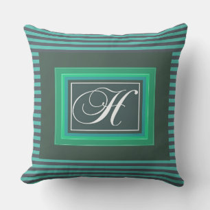 Monogram H Green White Script Kissen