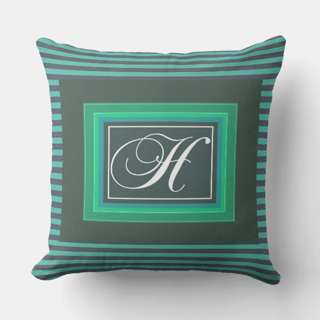 Monogram H Green White Script Kissen (Vorderseite)